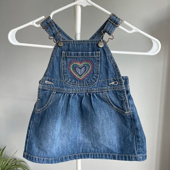 OshKosh B'Gosh Jean Denim Bib Overall Embroidered Dress 100% Cotton 18 Months - Picture 1 of 13